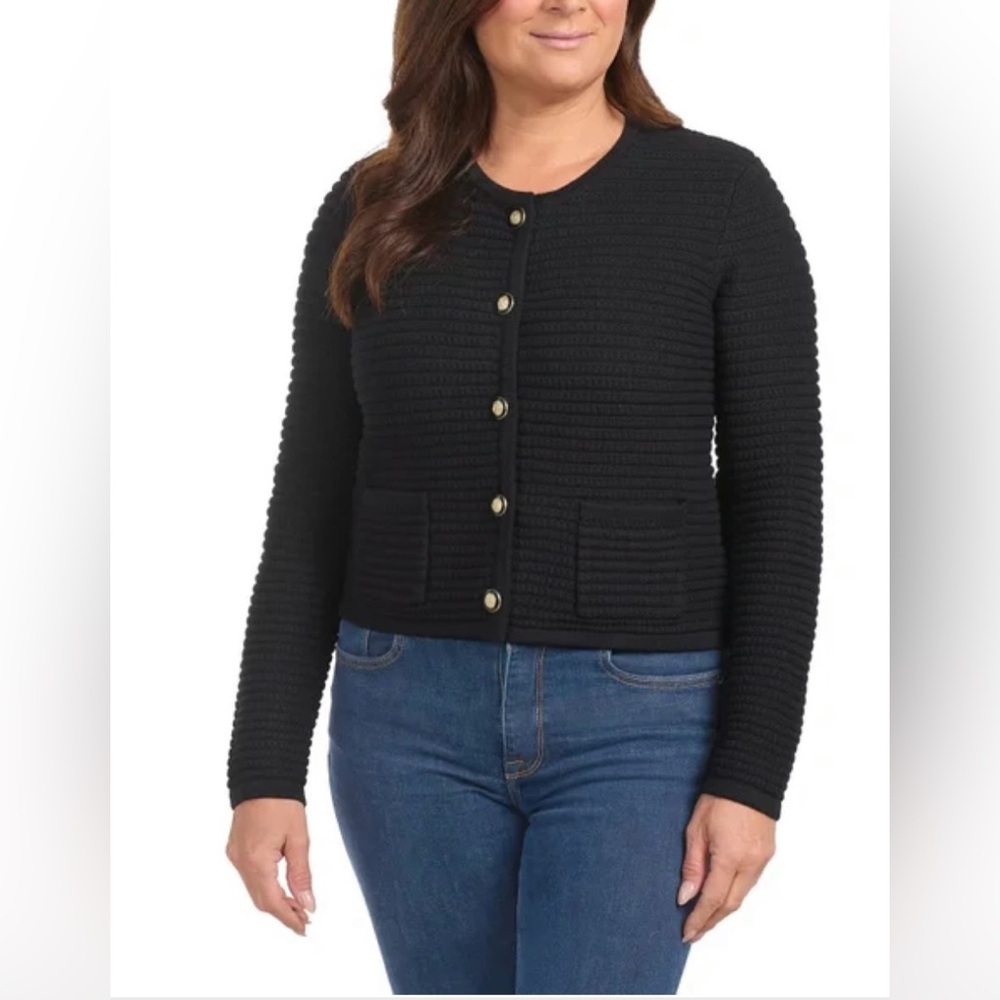 🖤 Hilary Radley Women’s Button-Front Cardigan | Textured Knit | Gold Buttons 🖤